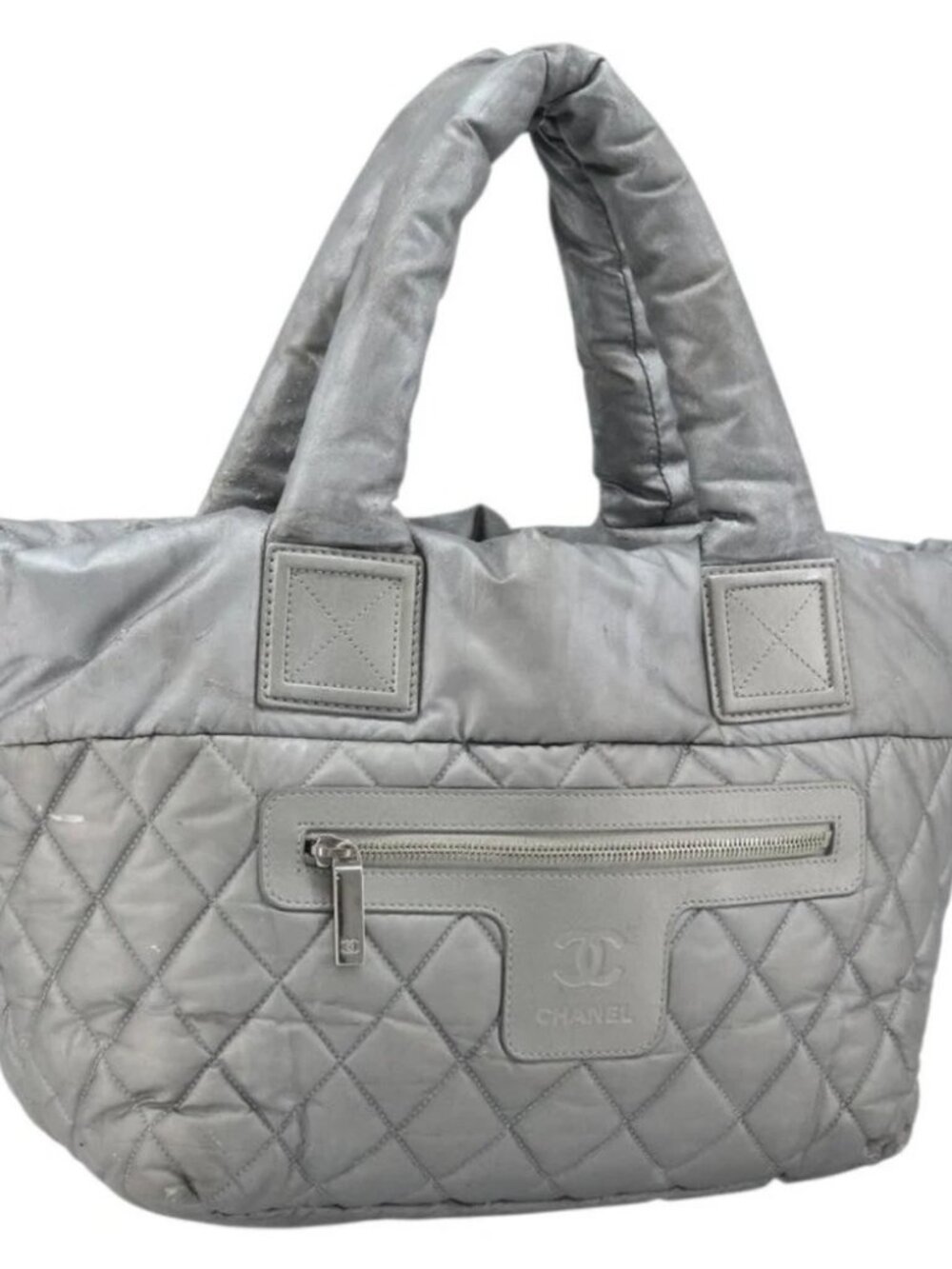 CHANEL Cococoon Hand Bag Nylon Silver CC Auth bs34163